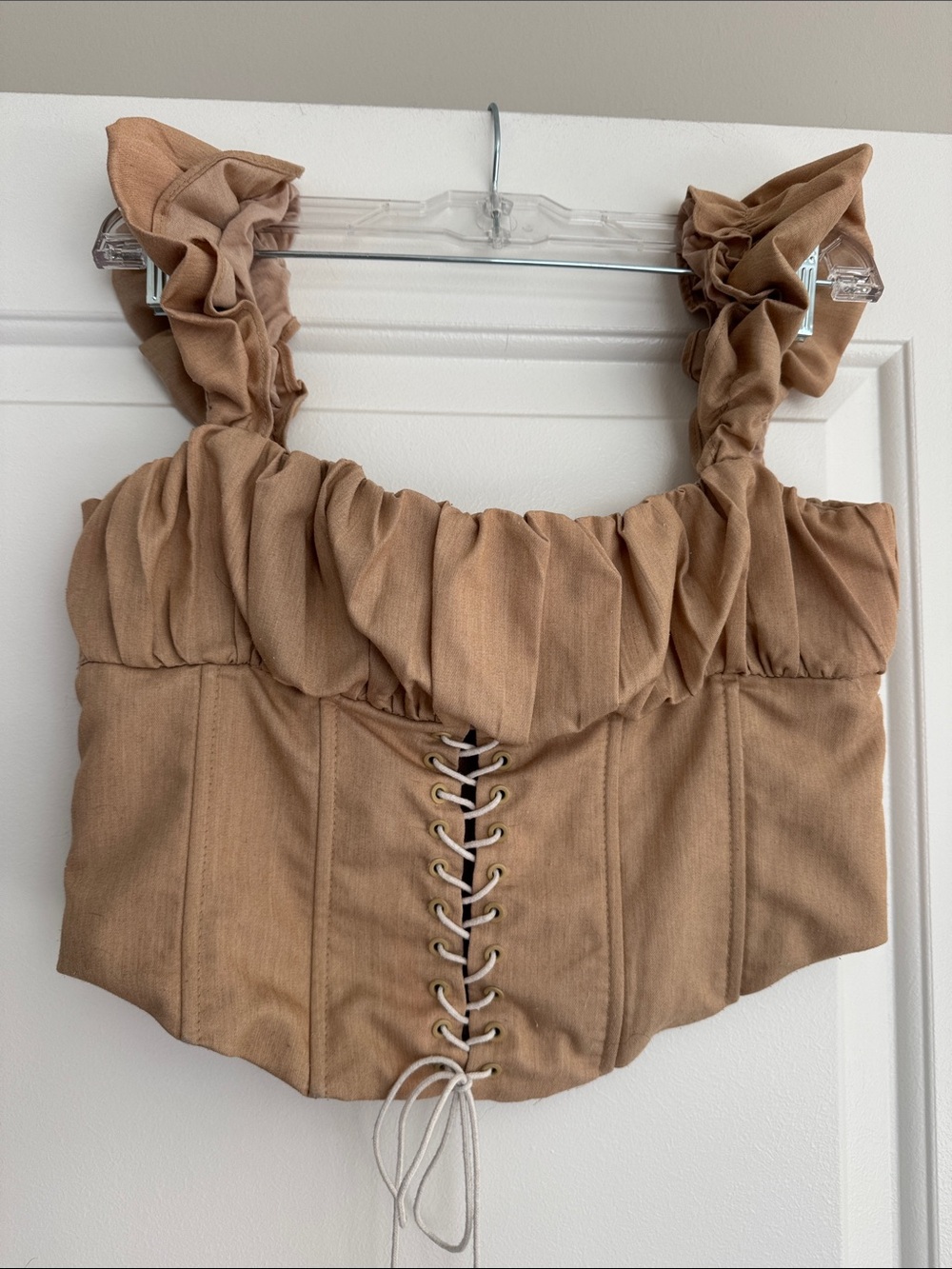Princess Polly Camel Ruffled Lace-Up Corset Tank